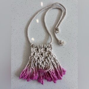 Handmade Macrame Necklace with Pink Fringe